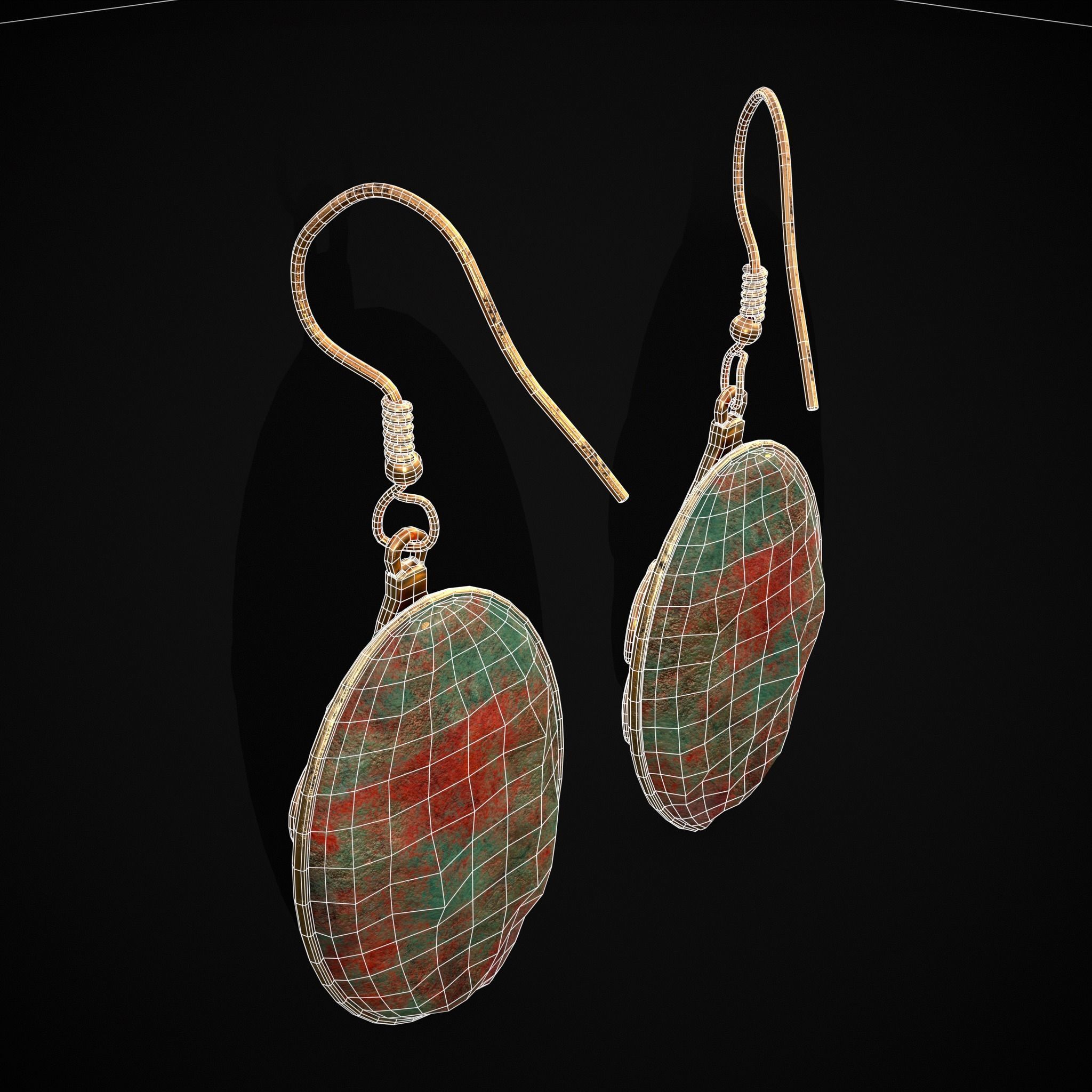 Corroding Oval Drop Earrings Low-poly 3D model_6
