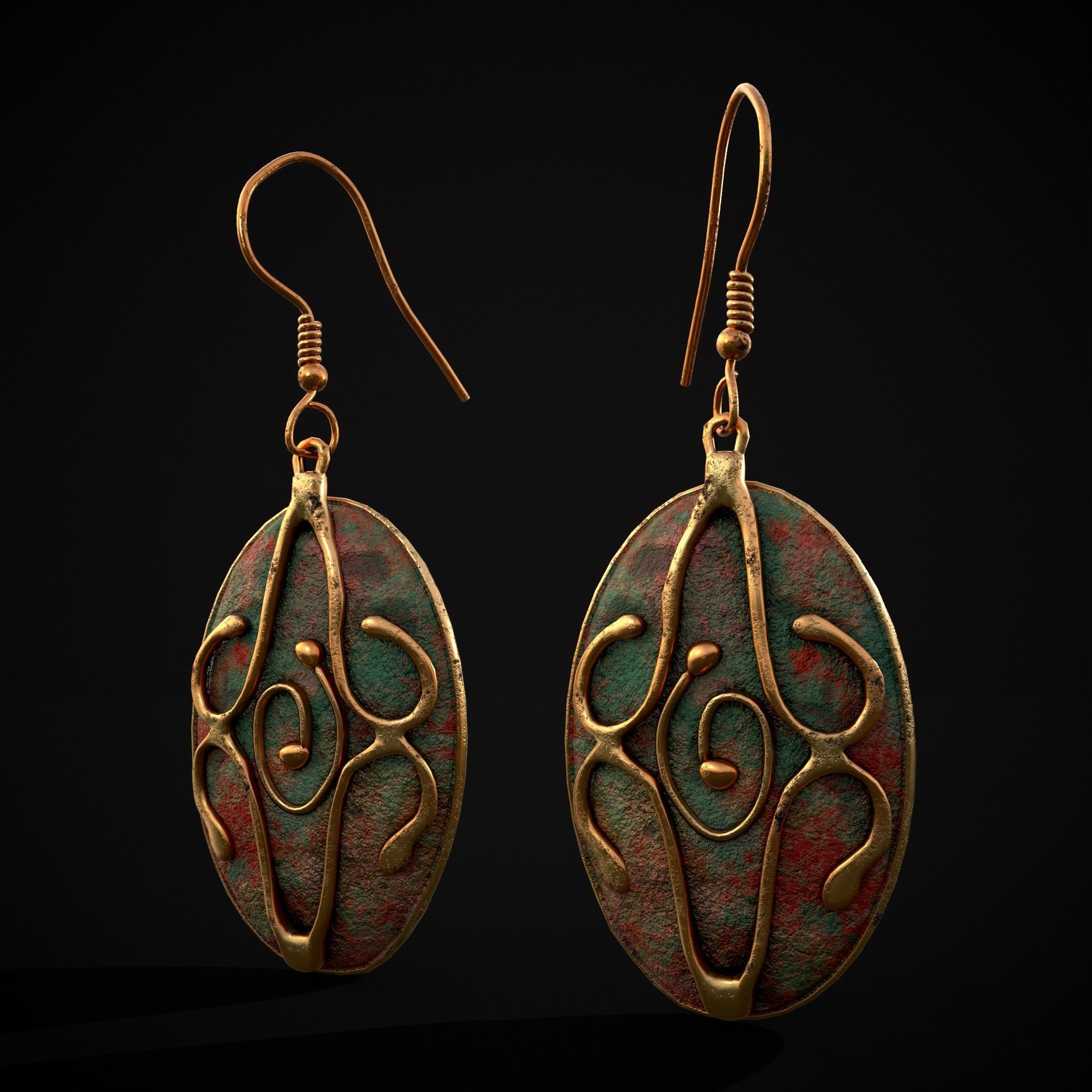 Corroding Oval Drop Earrings Low-poly 3D model_39
