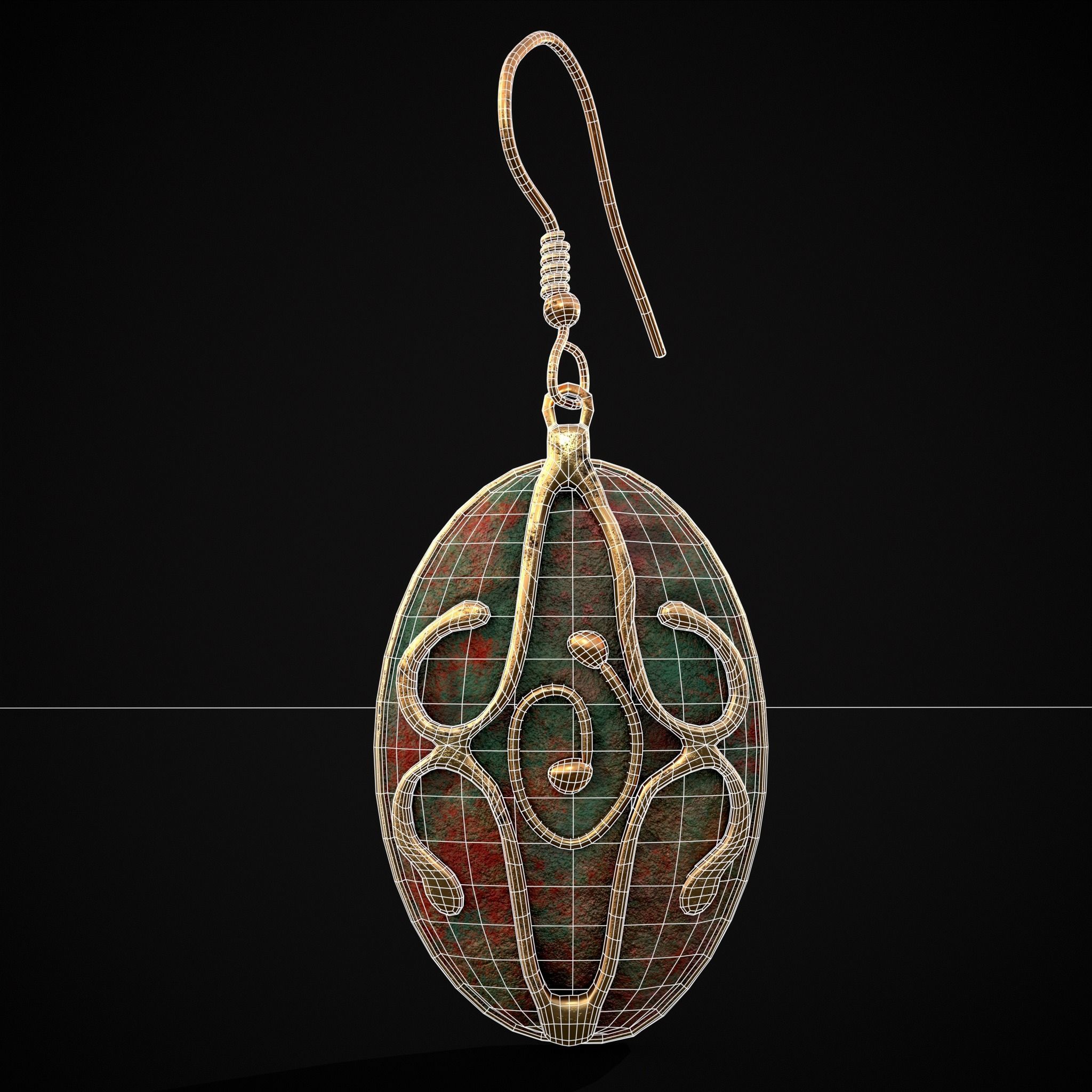 Corroding Oval Drop Earrings Low-poly 3D model_12