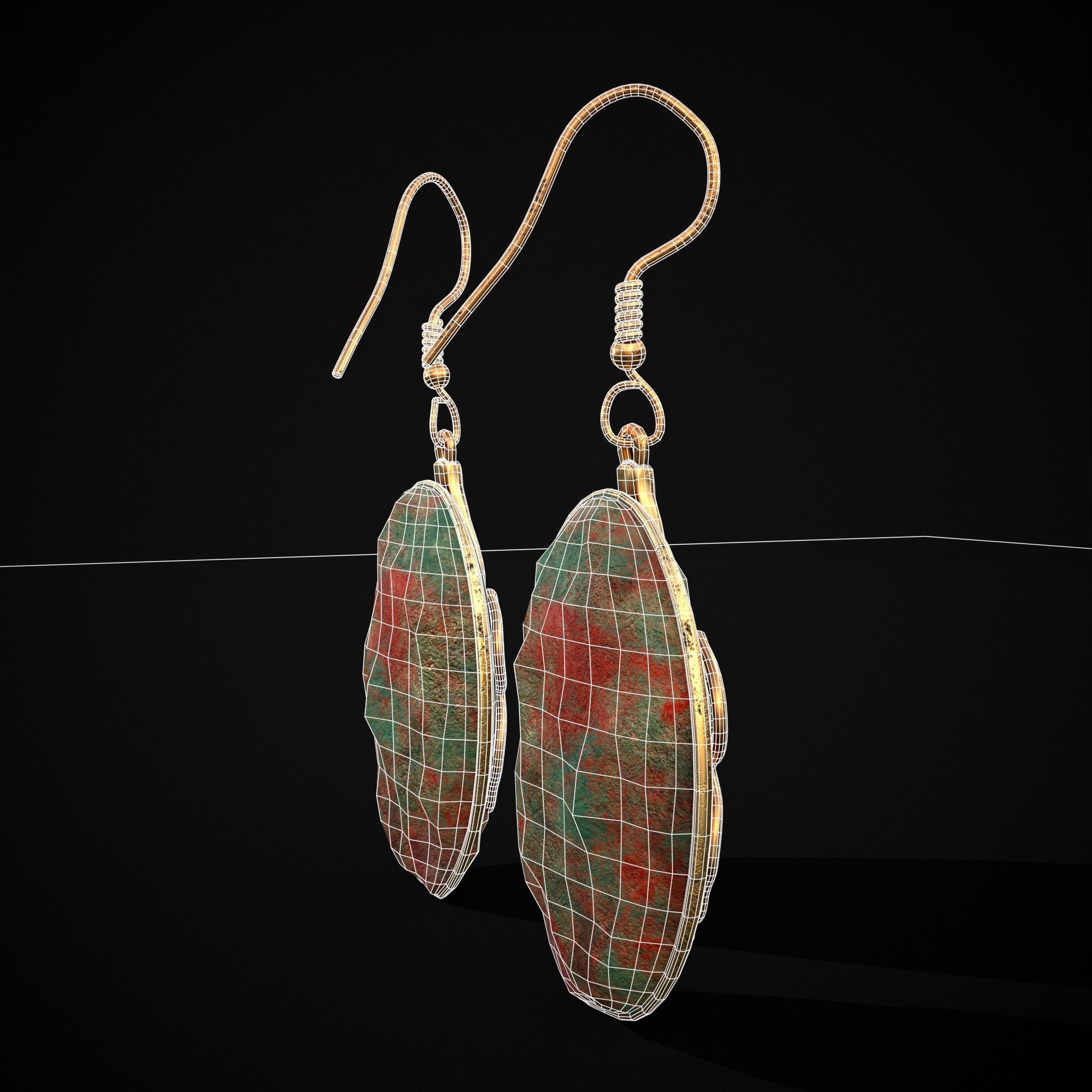 Corroding Oval Drop Earrings Low-poly 3D model_34