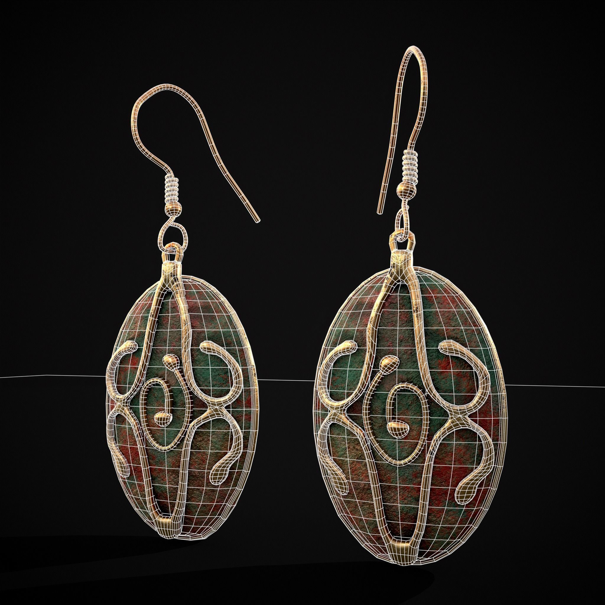 Corroding Oval Drop Earrings Low-poly 3D model_40