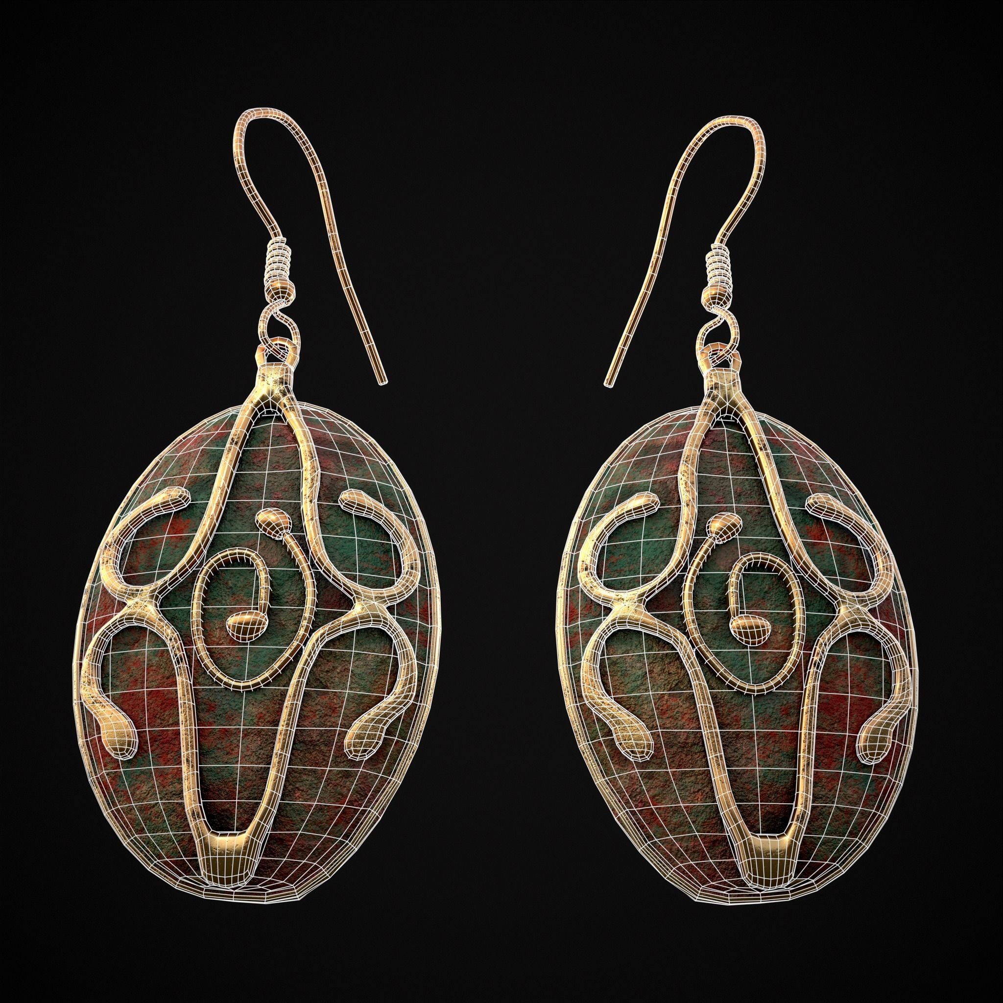 Corroding Oval Drop Earrings Low-poly 3D model_4