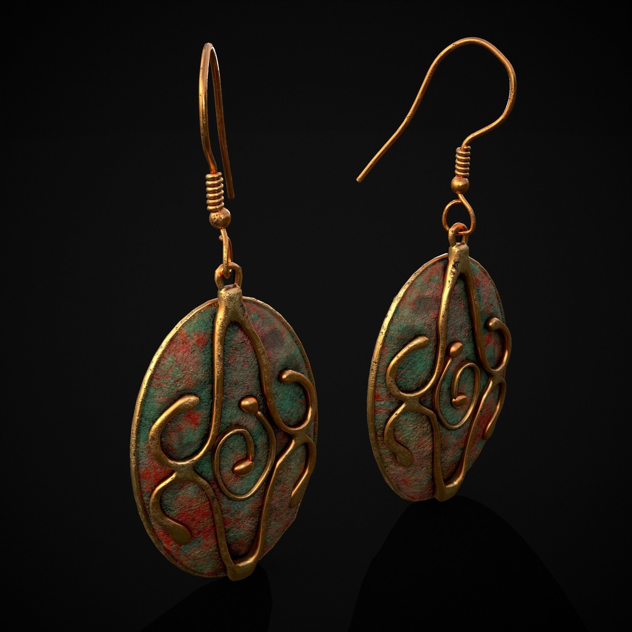 Corroding Oval Drop Earrings Low-poly 3D model_35