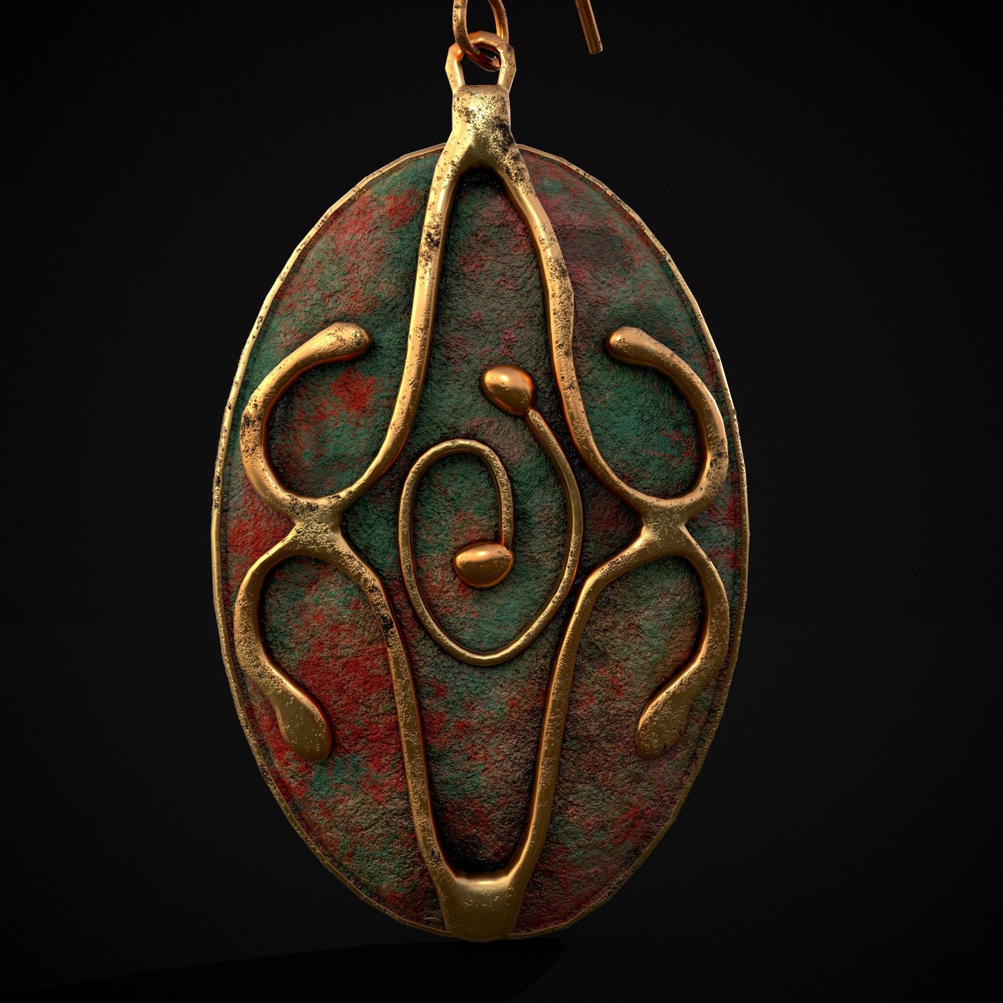 Corroding Oval Drop Earrings Low-poly 3D model_15