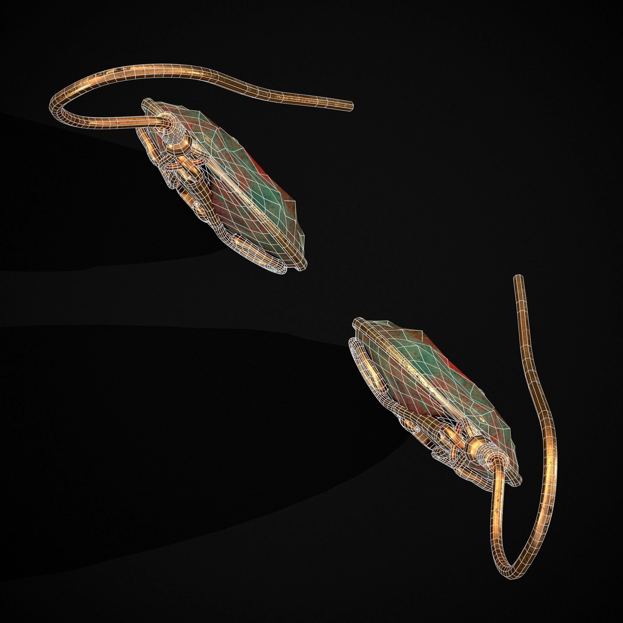 Corroding Oval Drop Earrings Low-poly 3D model_38