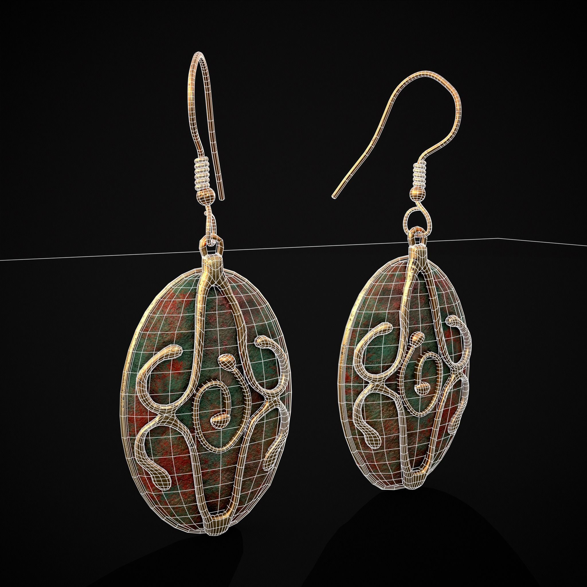 Corroding Oval Drop Earrings Low-poly 3D model_32
