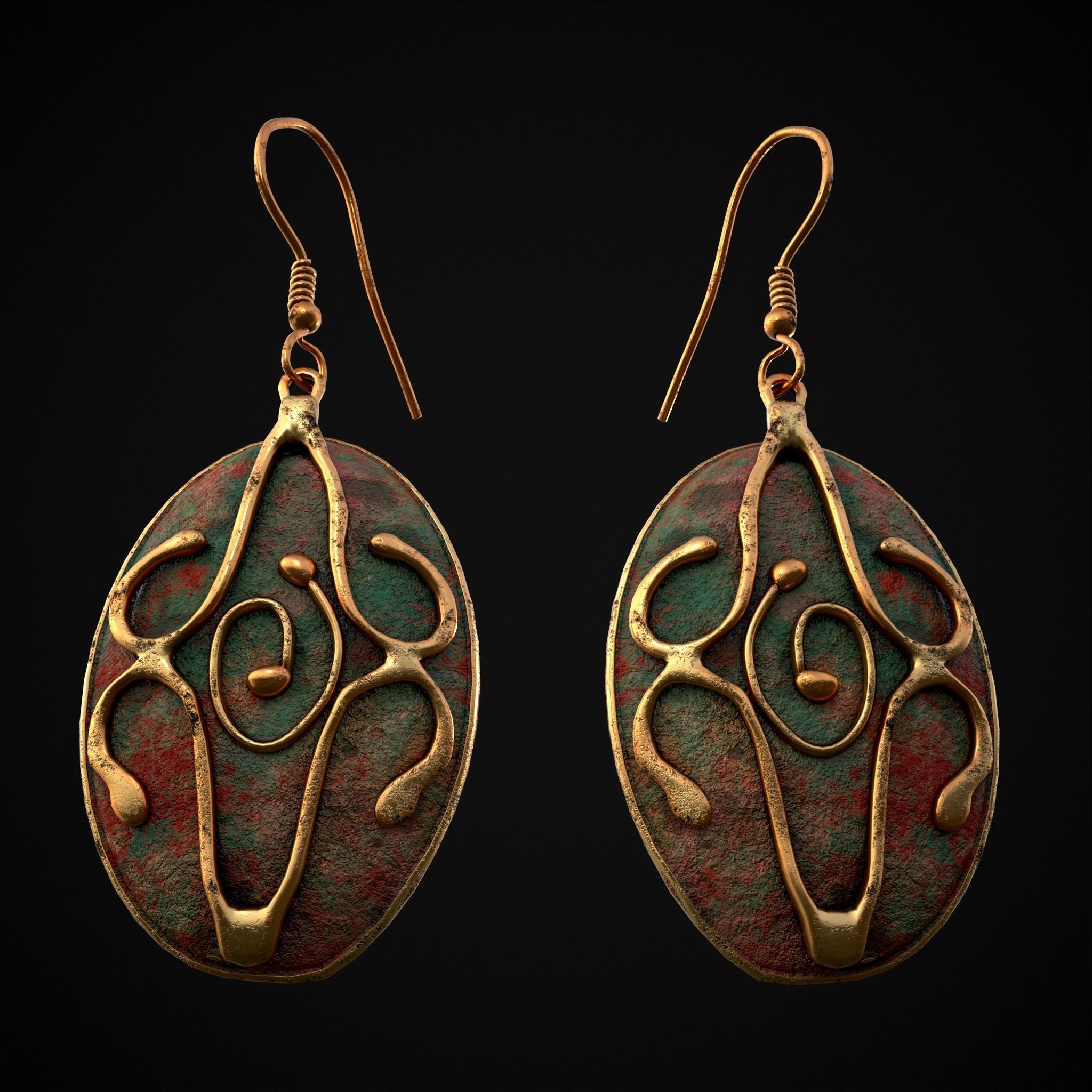 Corroding Oval Drop Earrings Low-poly 3D model_3