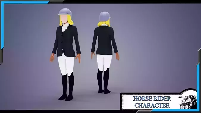 HORSE RIDER WOMAN BASE MESH MODEL  Low-poly 3D model