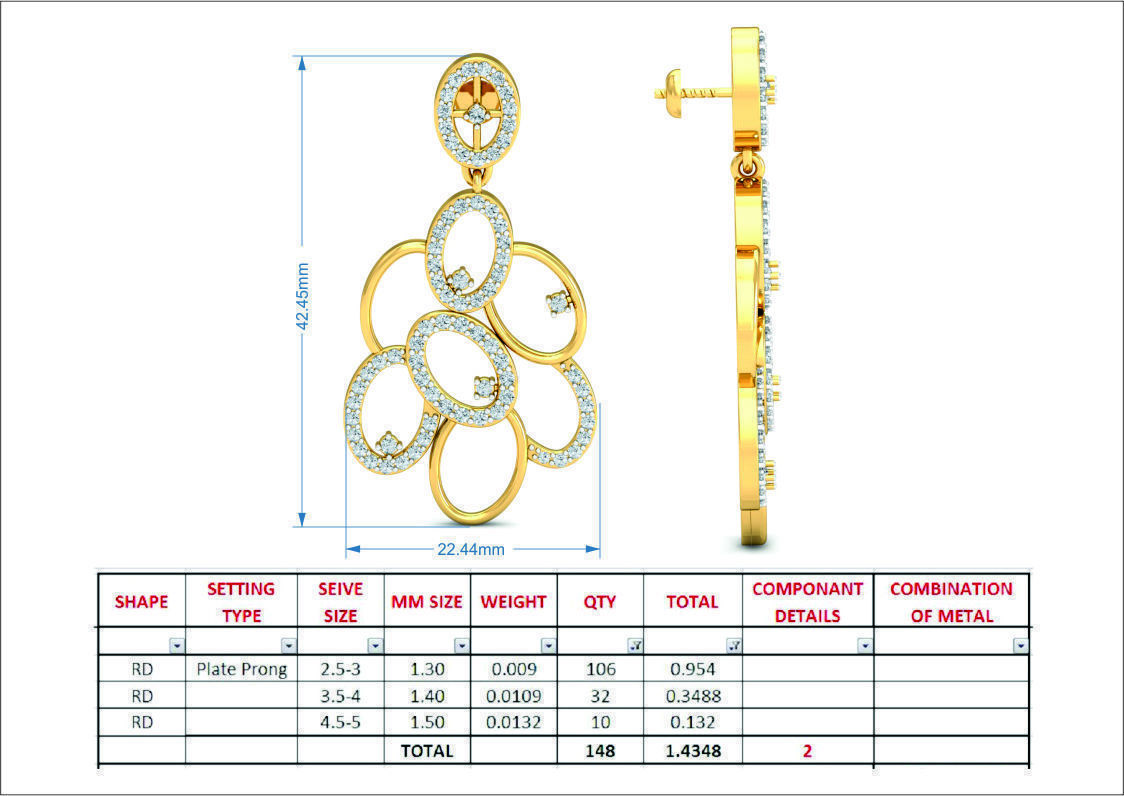 Women Long Earrings 3dm stl 3mf obj glb gltf render details 3D print model_9