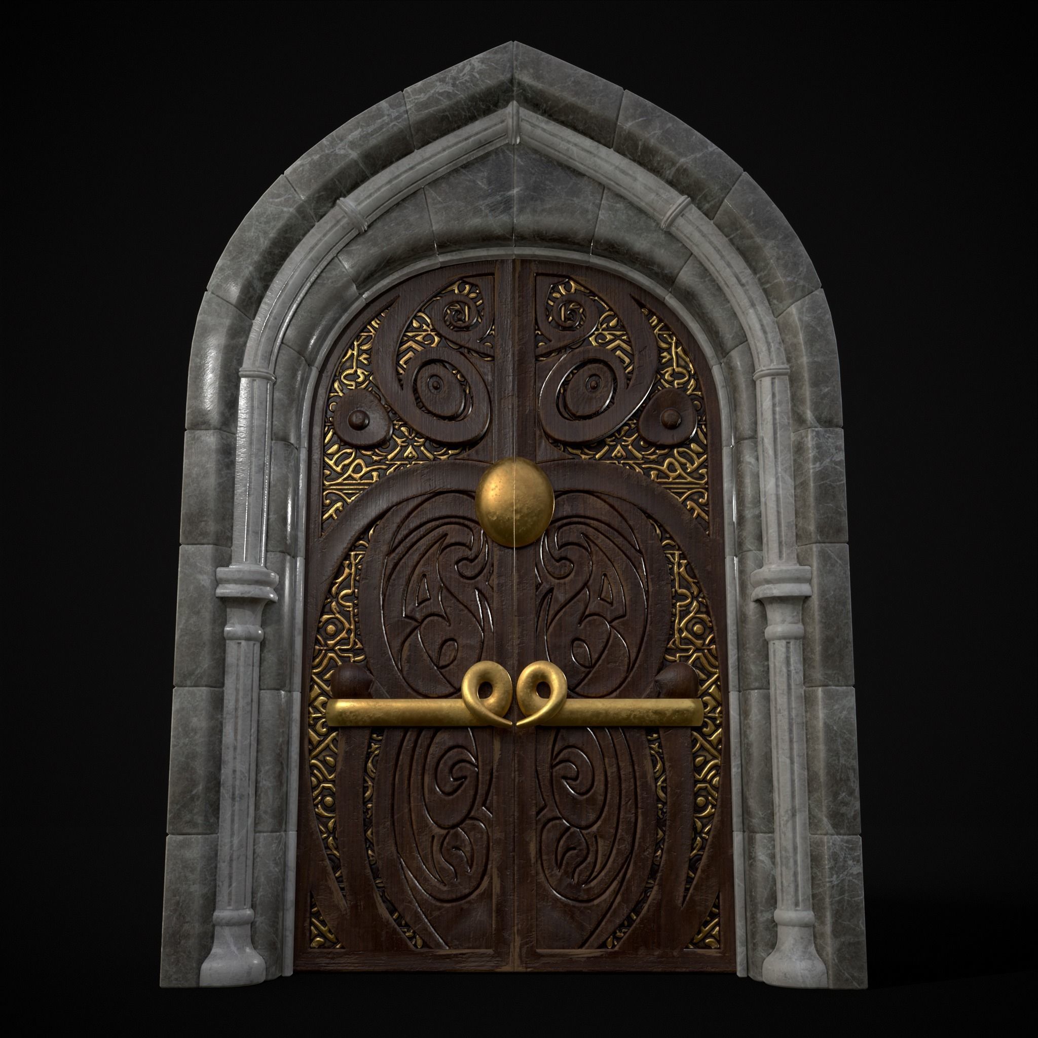 Regal Castle Door Low-poly 3D model_7