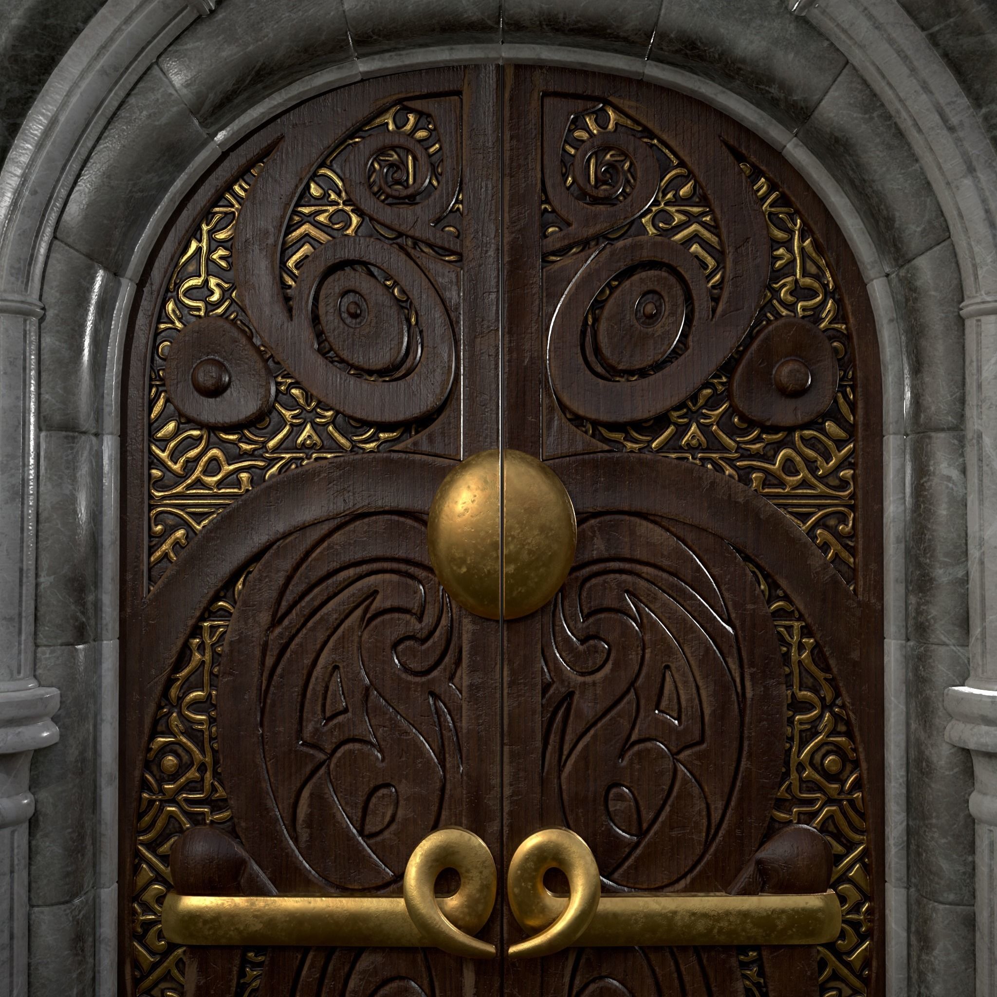 Regal Castle Door Low-poly 3D model_29