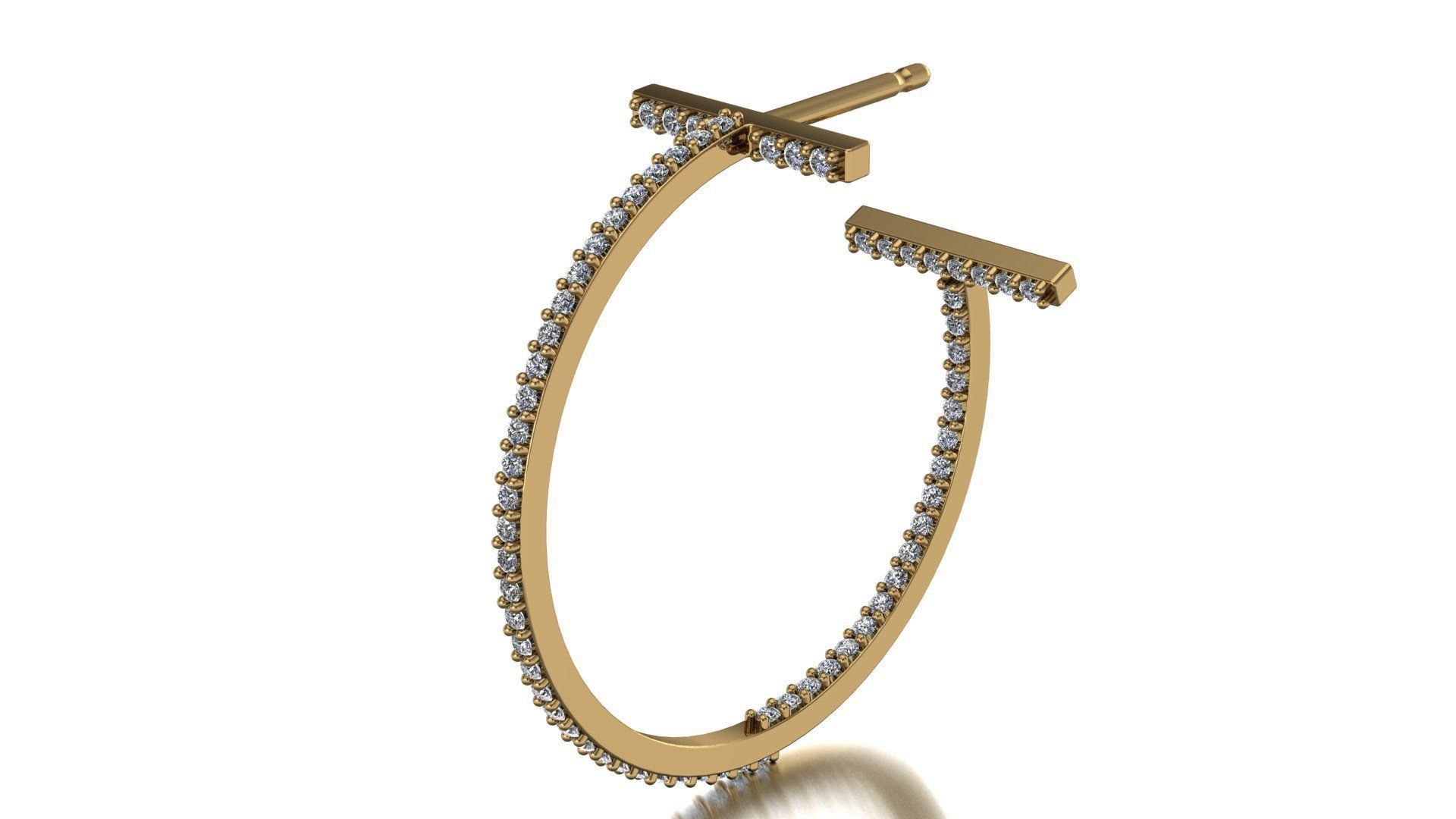 T Hoop Earring diameter 25 mm with diamonds 3D print model_1