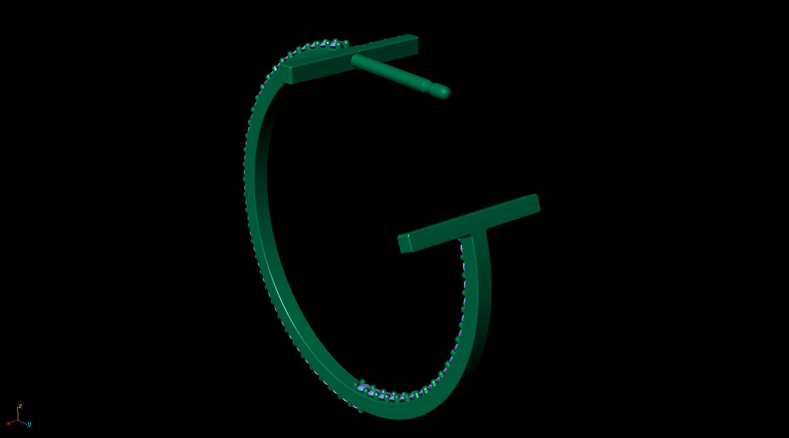 T Hoop Earring diameter 25 mm with diamonds 3D print model_10