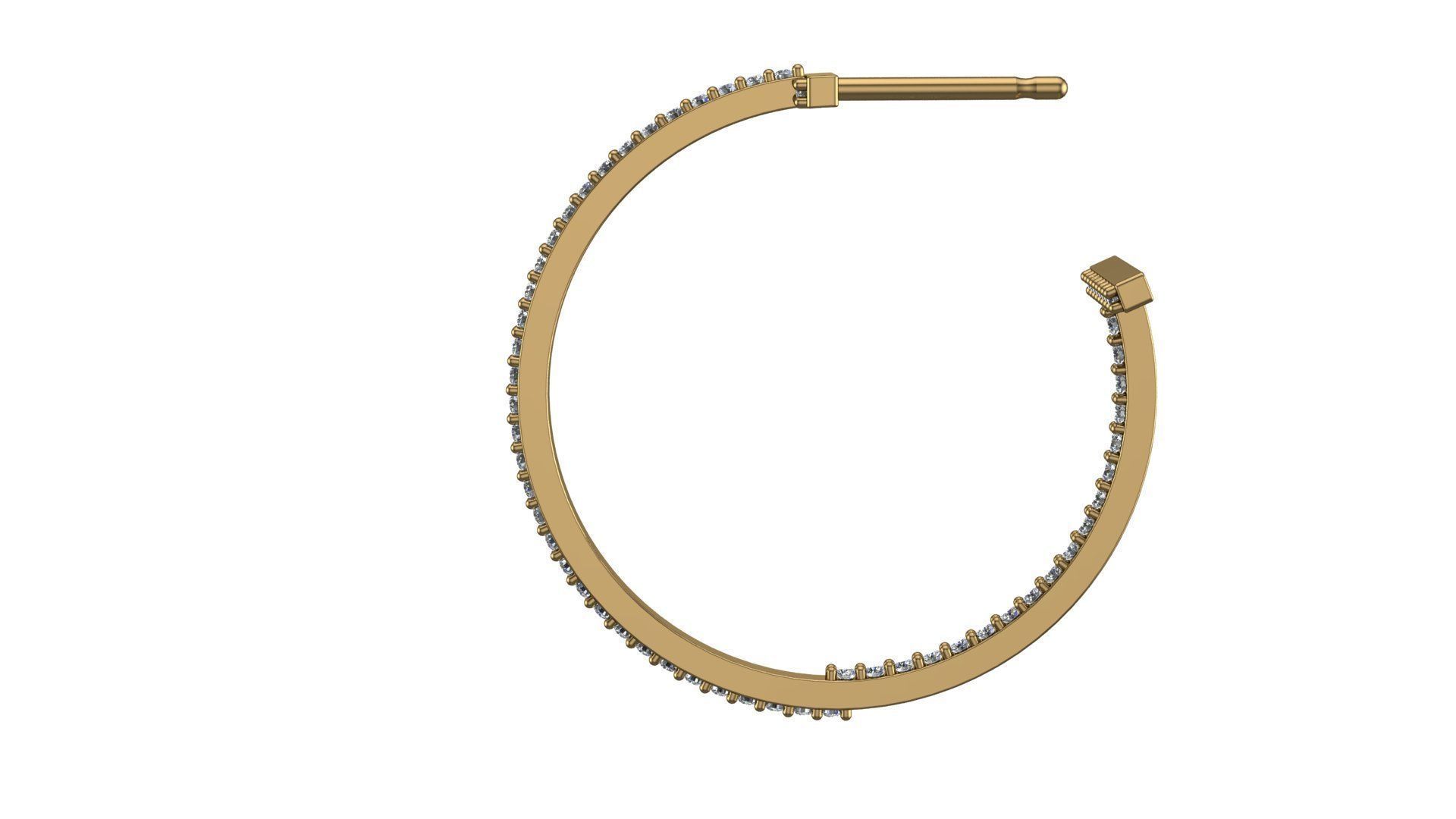 T Hoop Earring diameter 25 mm with diamonds 3D print model_4