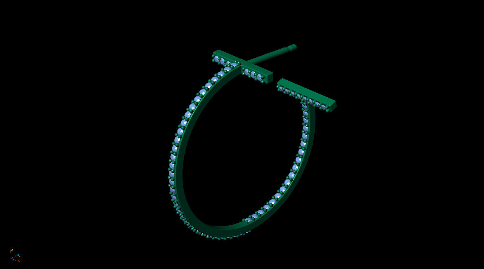 T Hoop Earring diameter 25 mm with diamonds 3D print model_9