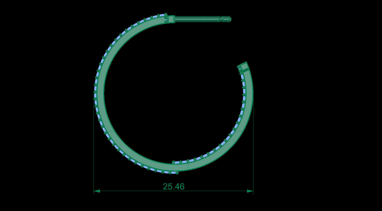 T Hoop Earring diameter 25 mm with diamonds 3D print model_6