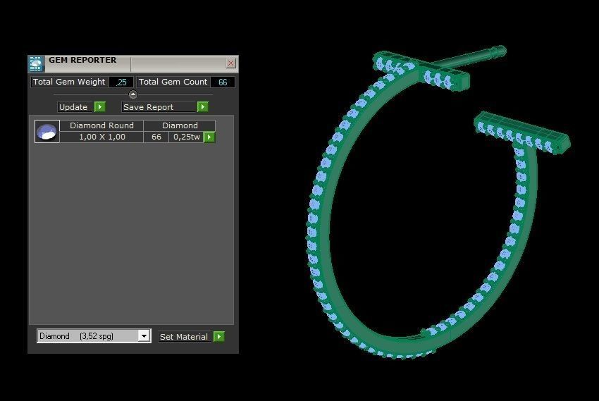 T Hoop Earring diameter 25 mm with diamonds 3D print model_7