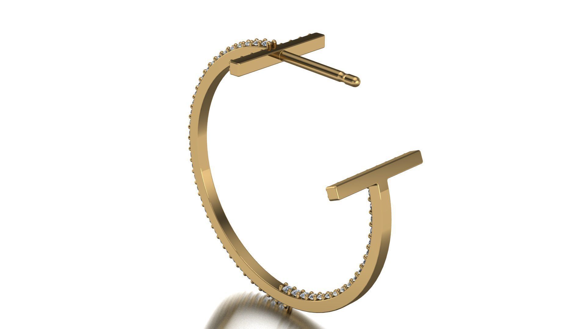 T Hoop Earring diameter 25 mm with diamonds 3D print model_2