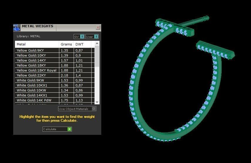 T Hoop Earring diameter 25 mm with diamonds 3D print model_8