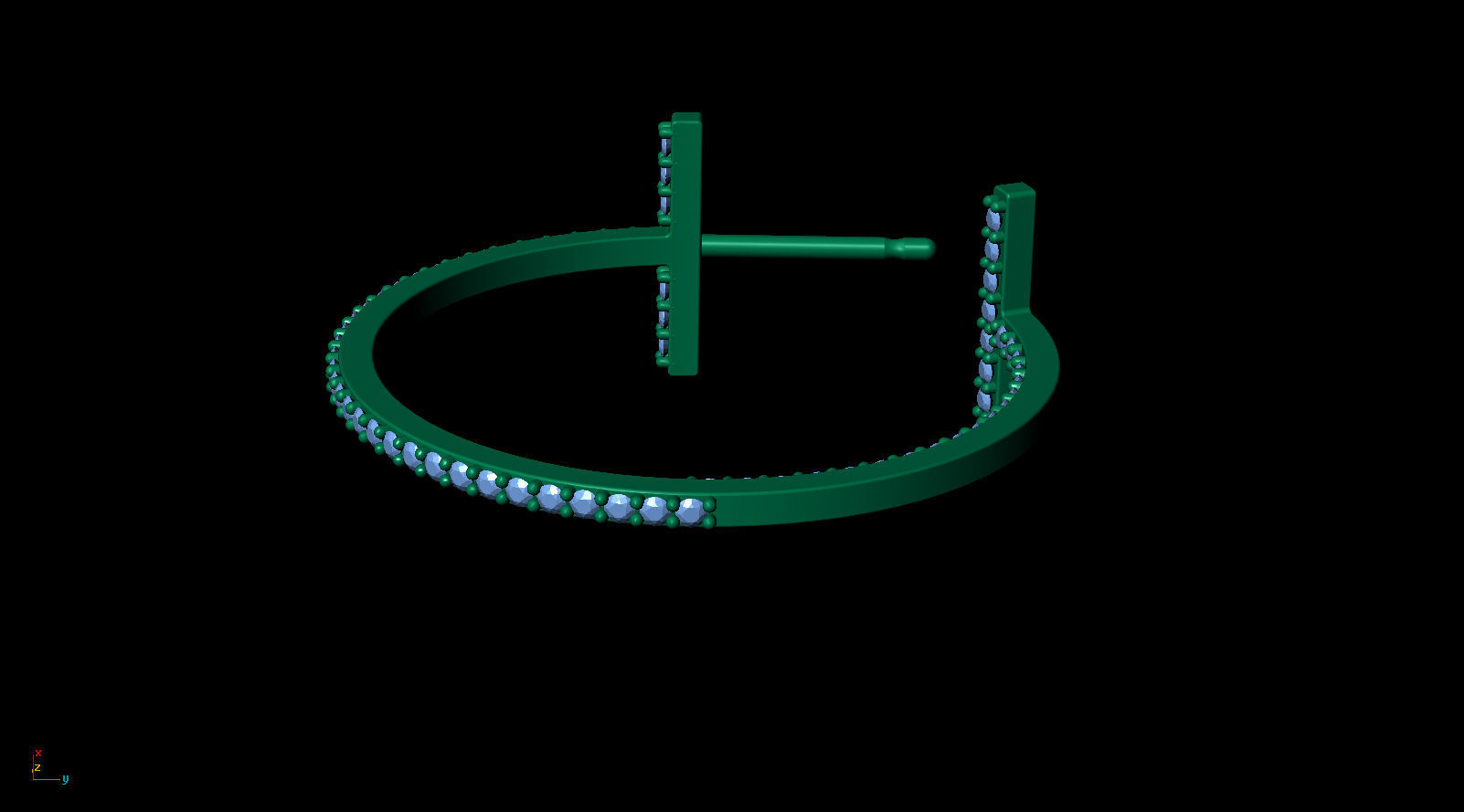 T Hoop Earring diameter 25 mm with diamonds 3D print model_11