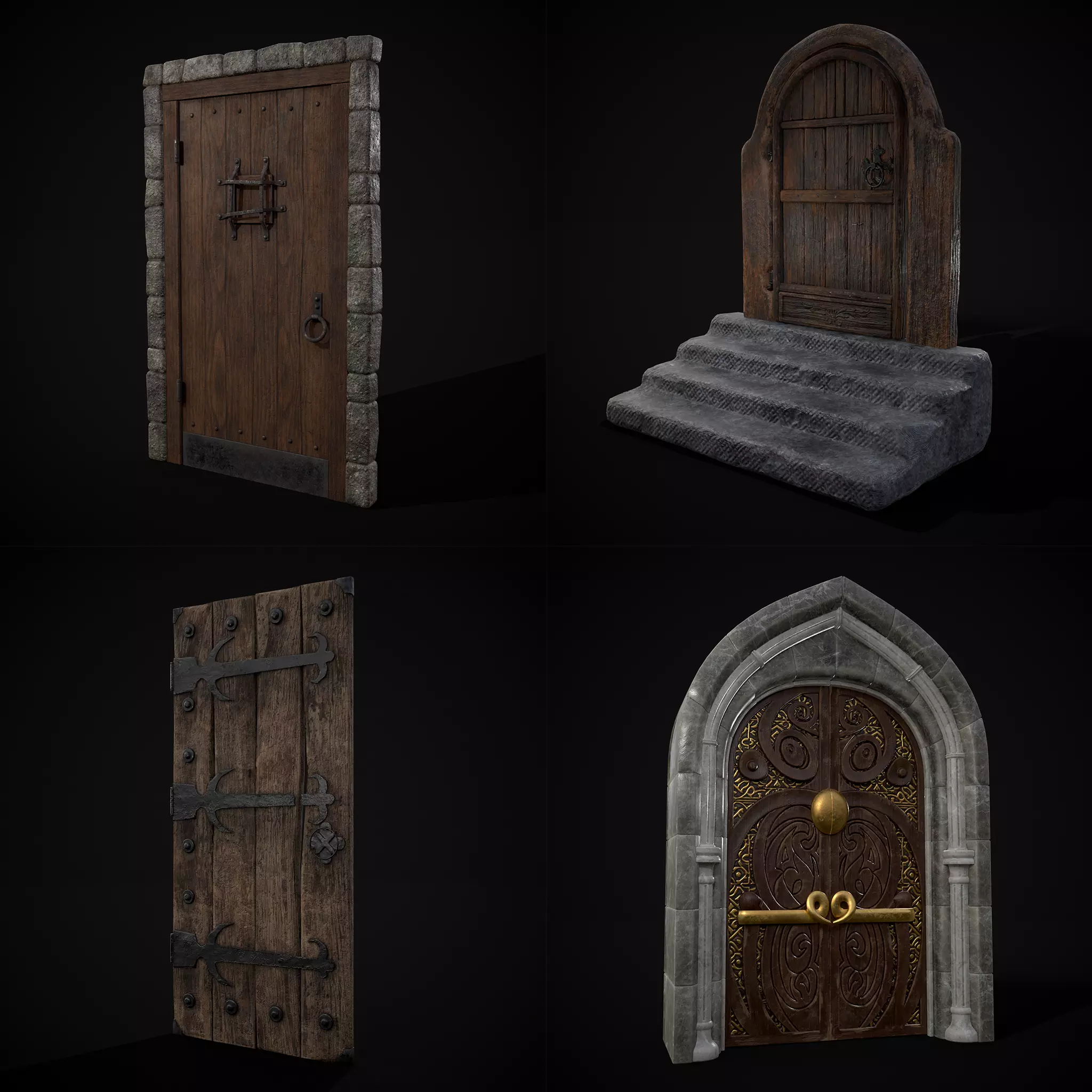 Four Wood Doors 3D Model Collection_0
