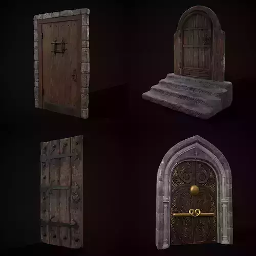 Four Wood Doors 3D Model Collection Four Wood Doors 3D Model Collection