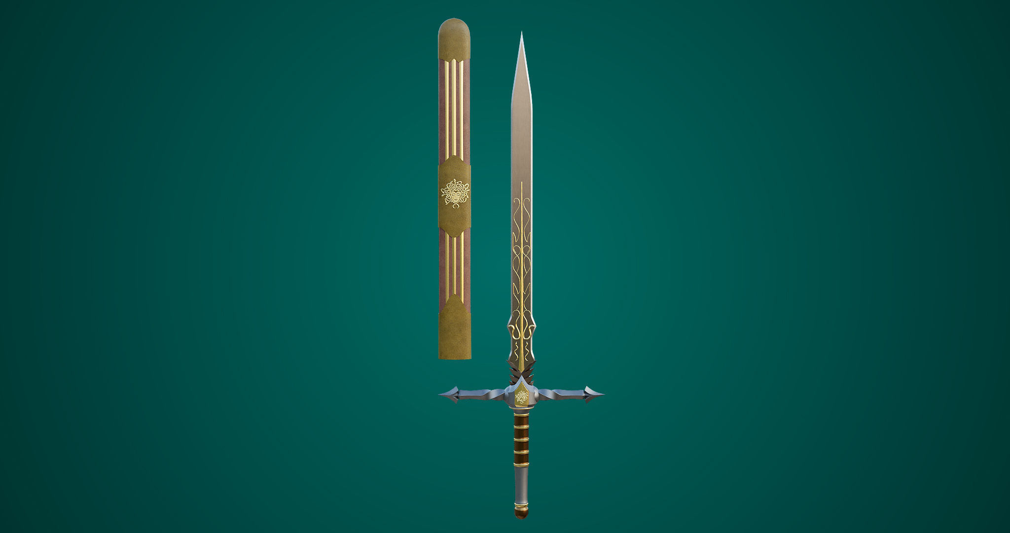 5 Fantasy Swords All PBR Unity UE Textures Included  3D Model Collection_14