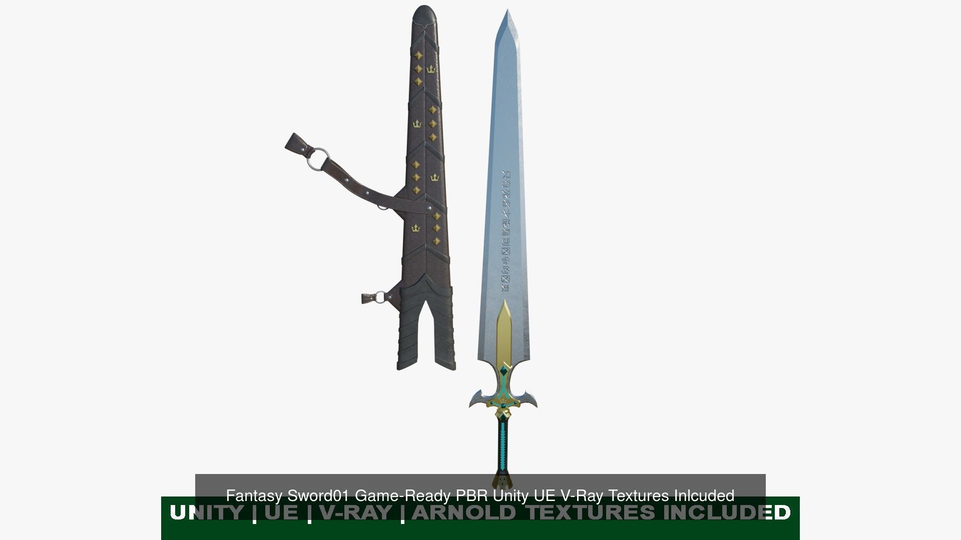5 Fantasy Swords All PBR Unity UE Textures Included  3D Model Collection_2