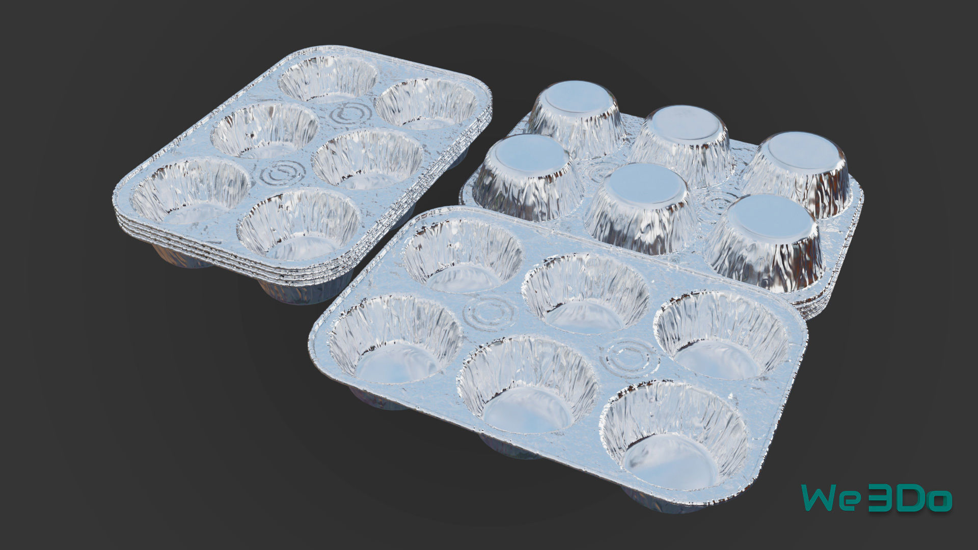 Disposable Aluminum Cupcake Muffin Pans Low-poly 3D model_5