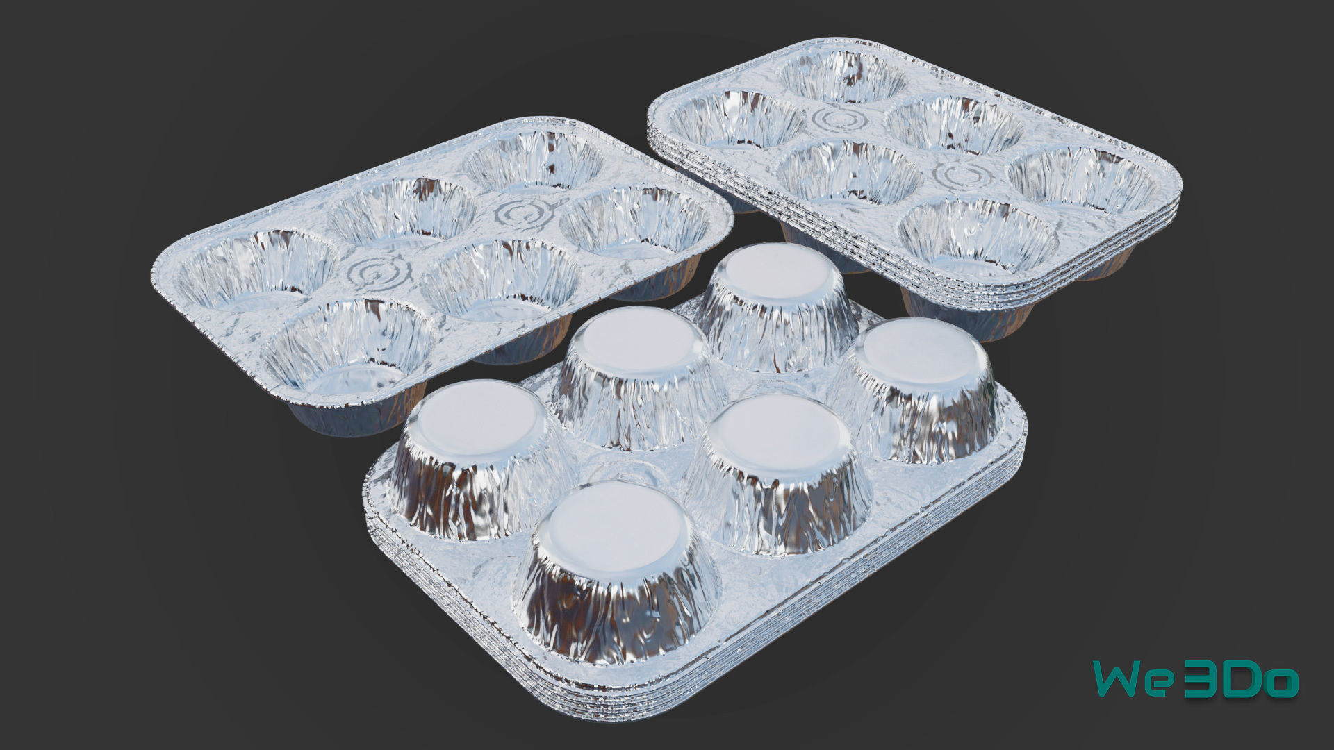 Disposable Aluminum Cupcake Muffin Pans Low-poly 3D model_7