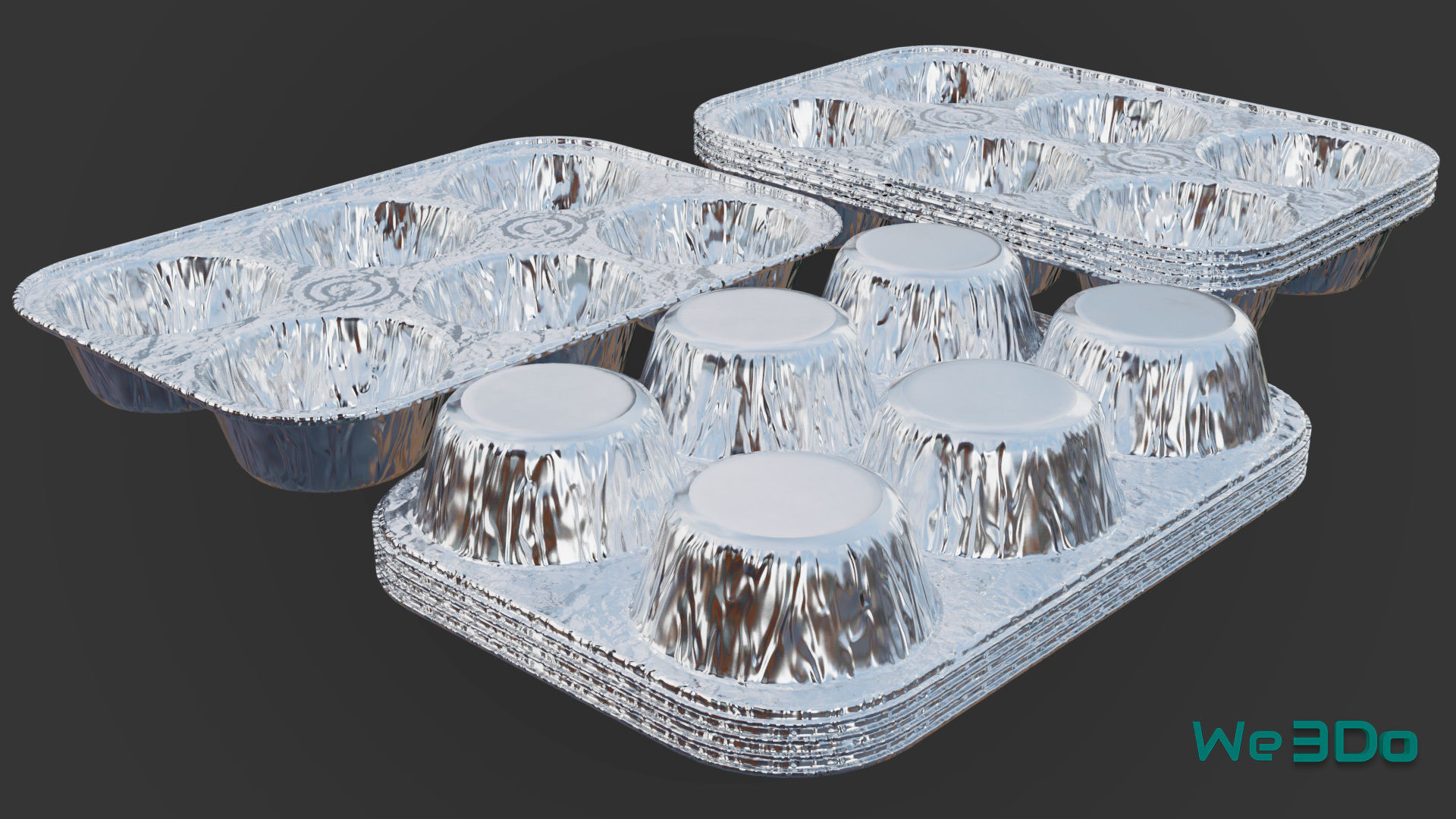 Disposable Aluminum Cupcake Muffin Pans Low-poly 3D model_2