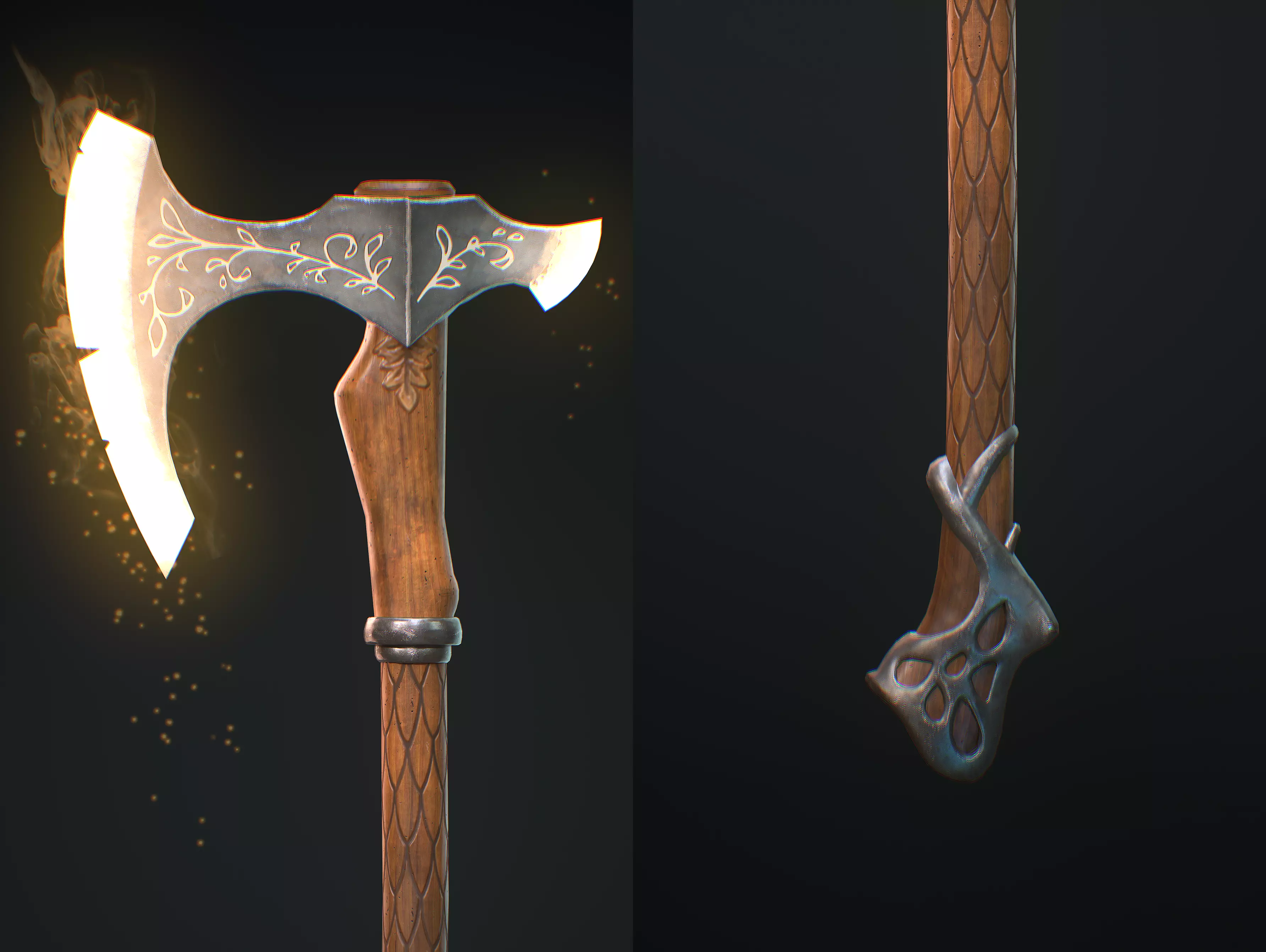 Medieval Battle Axe Low-poly 3D model_0
