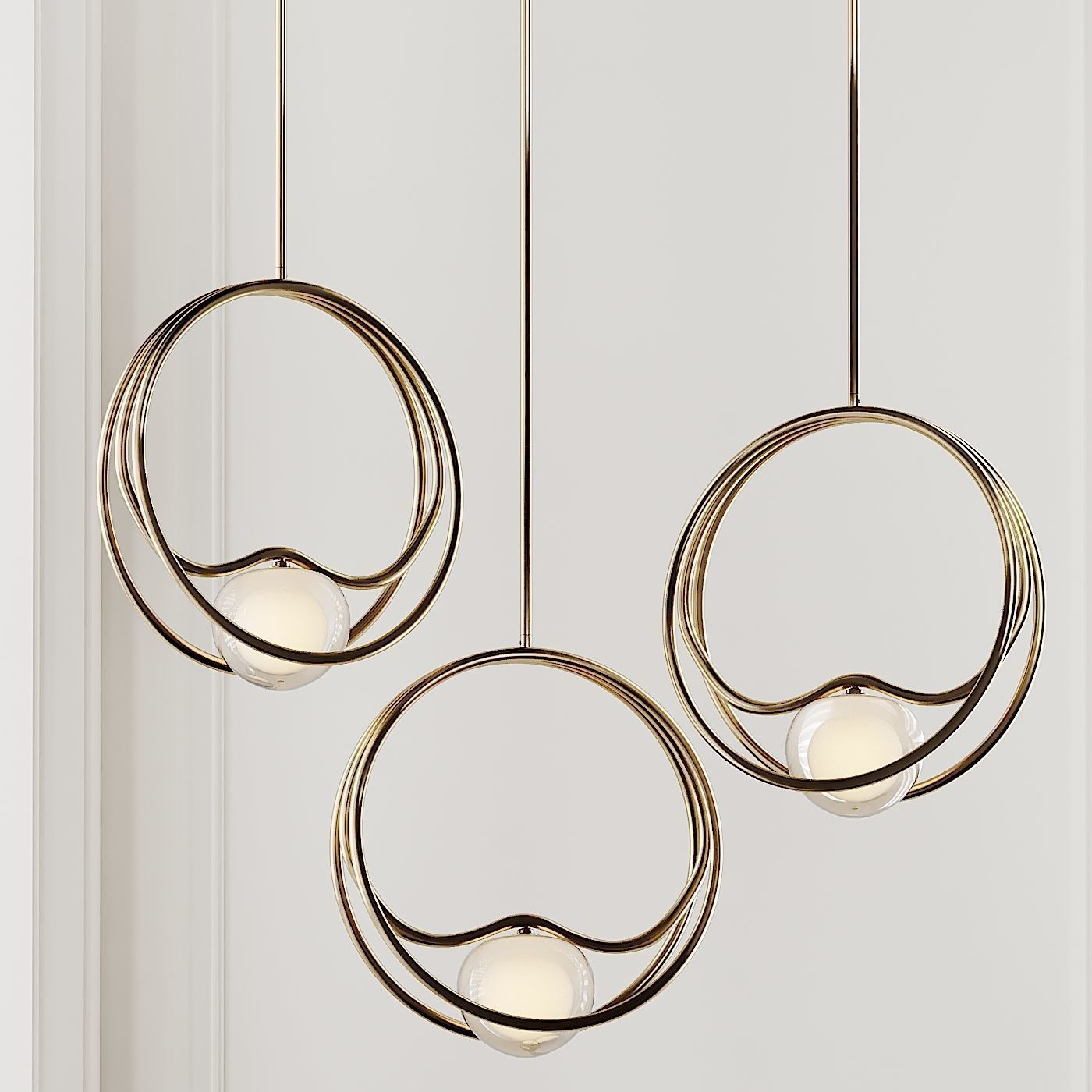 Pair of Brass Pulsar Singolo Chandelier from Cristina Celestino 3D model_1