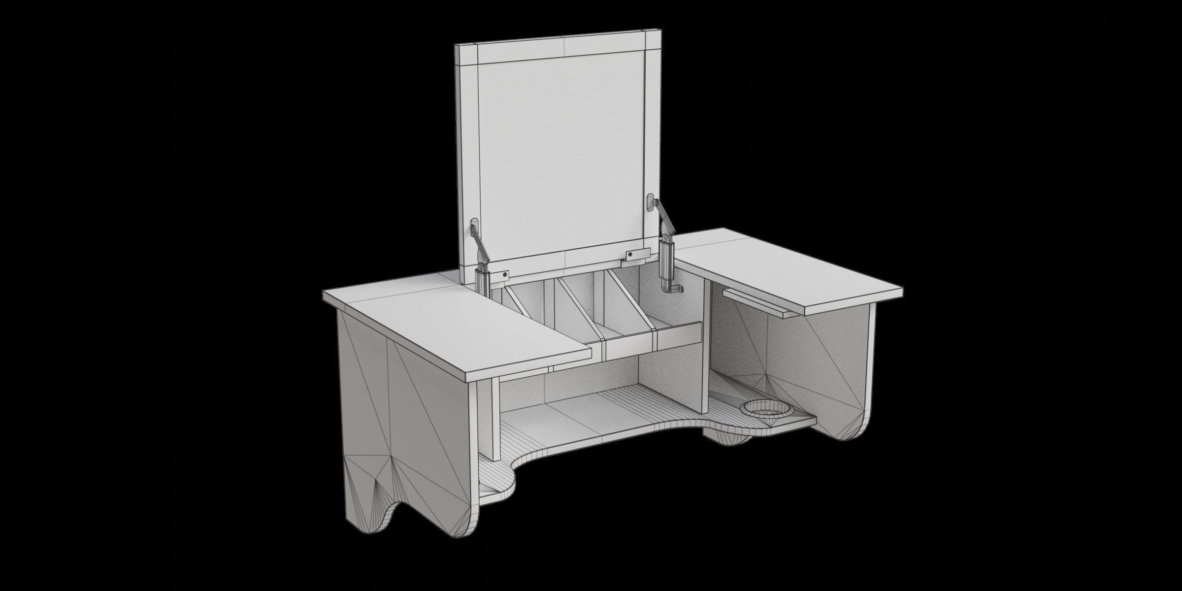 Wall Mount White Ledge With Vanity Mirror 3D model_2
