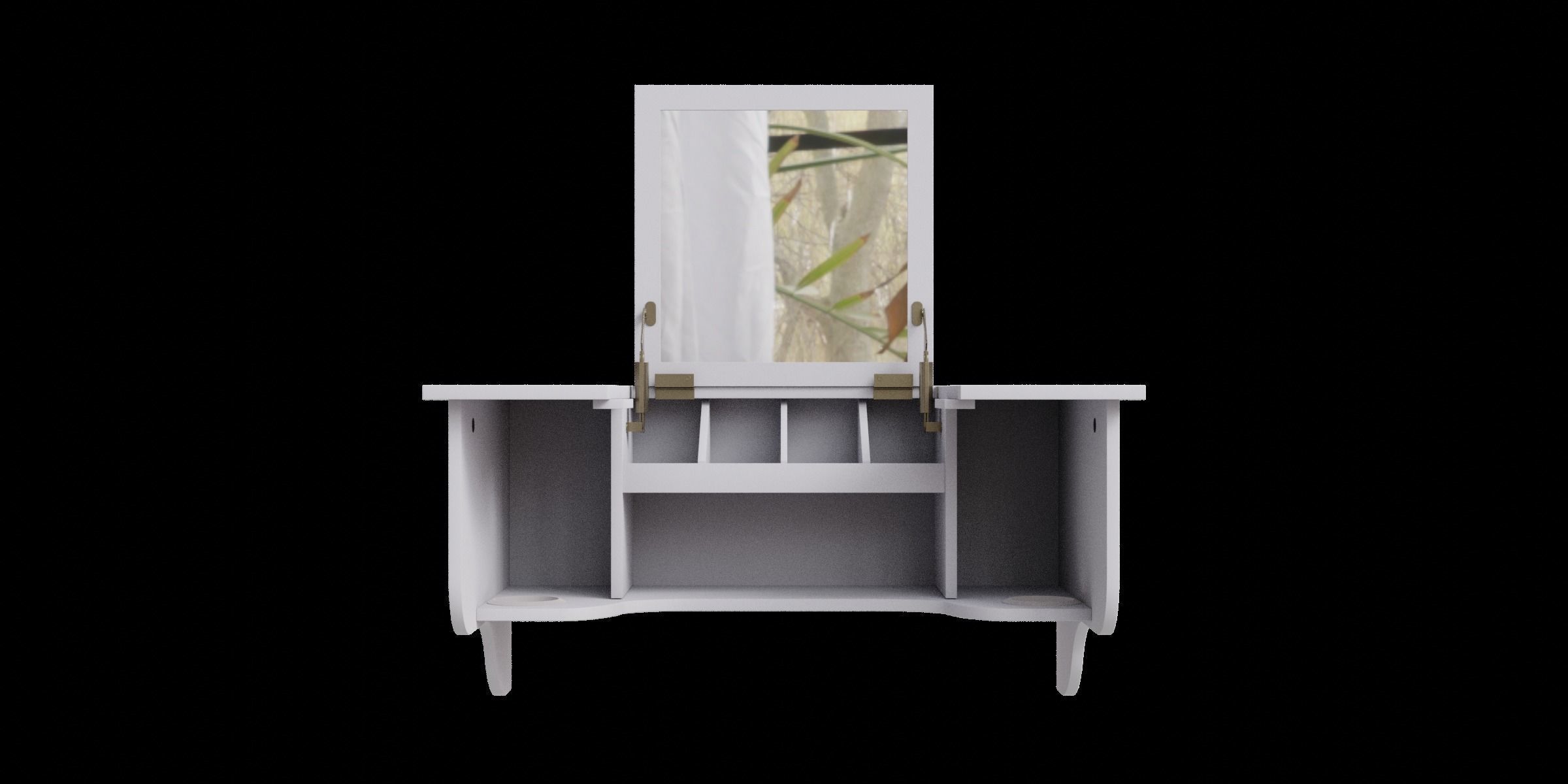 Wall Mount White Ledge With Vanity Mirror 3D model_4