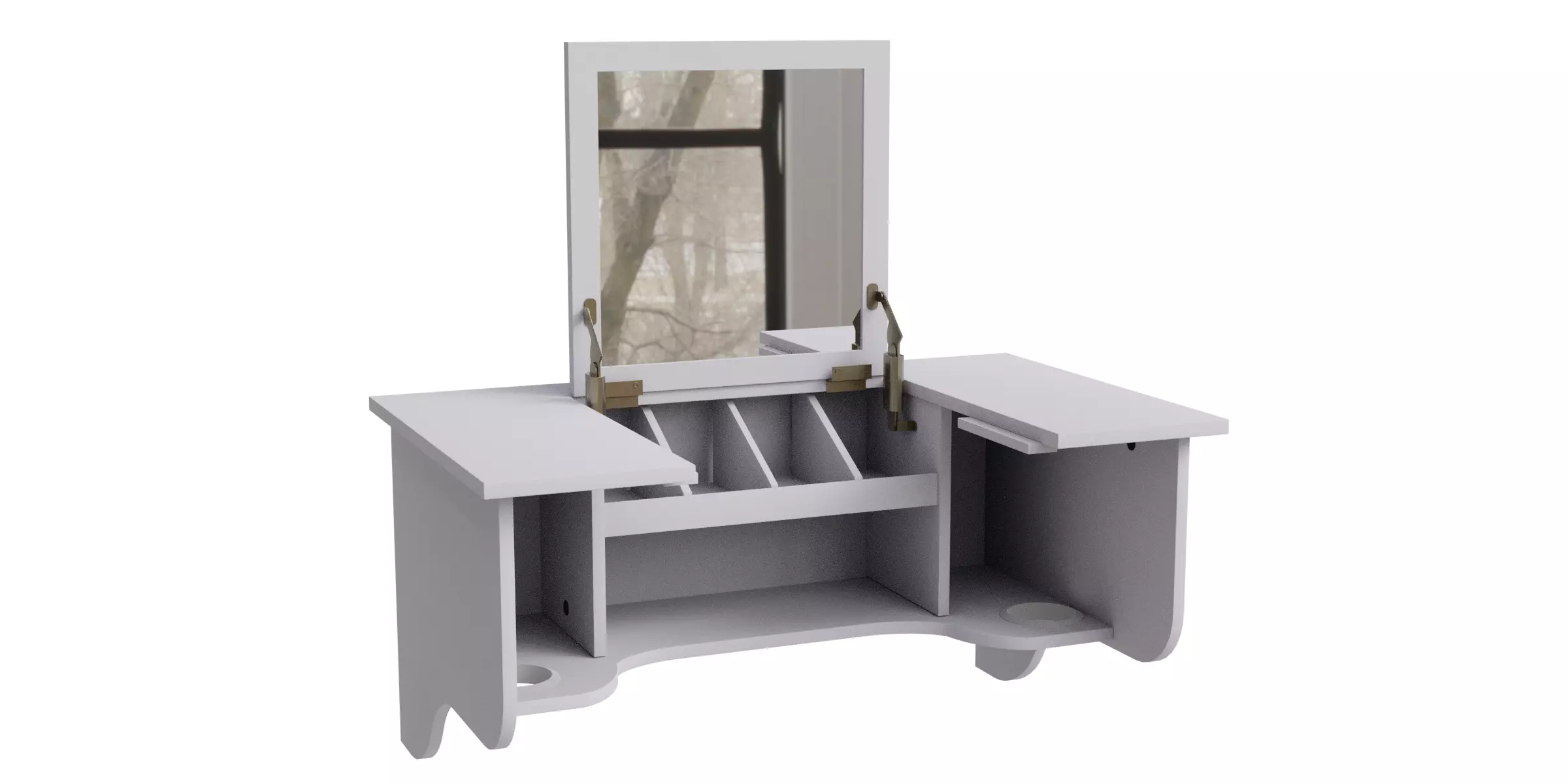 Wall Mount White Ledge With Vanity Mirror 3D model_0