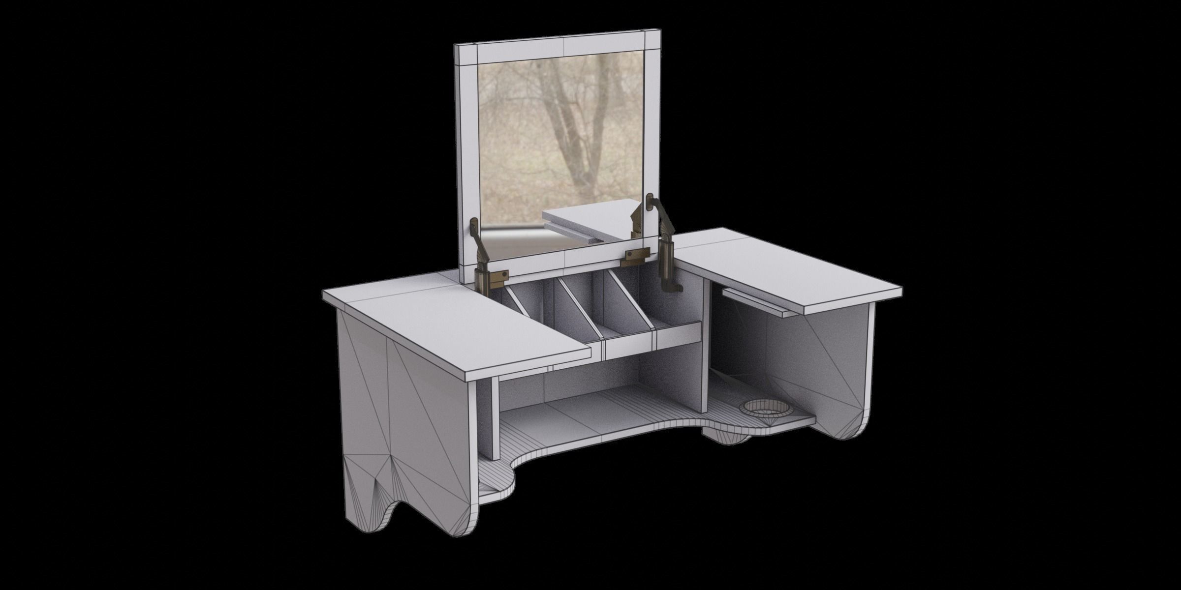 Wall Mount White Ledge With Vanity Mirror 3D model_3