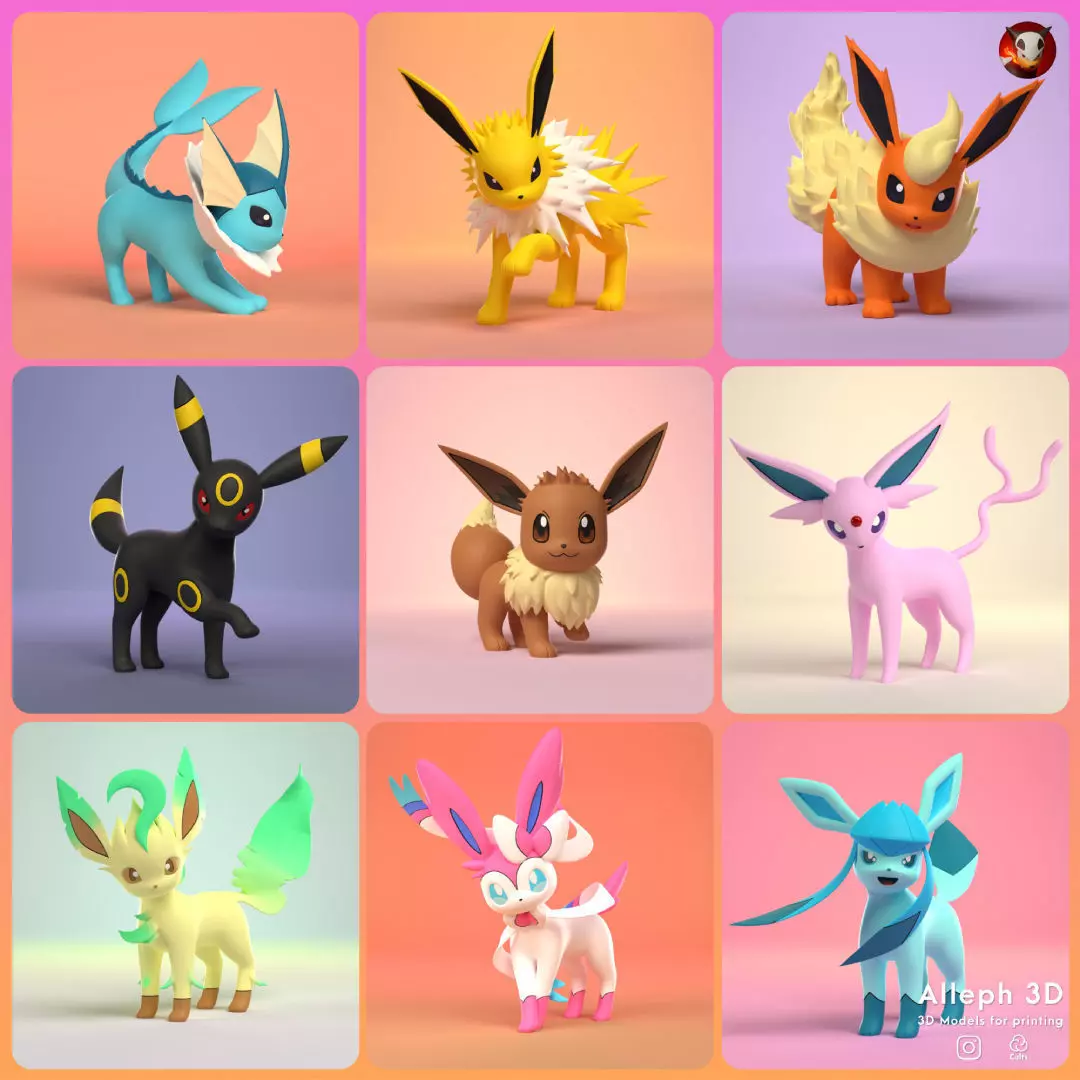 Pokemon eevee evolution pack v2  3D print model_0