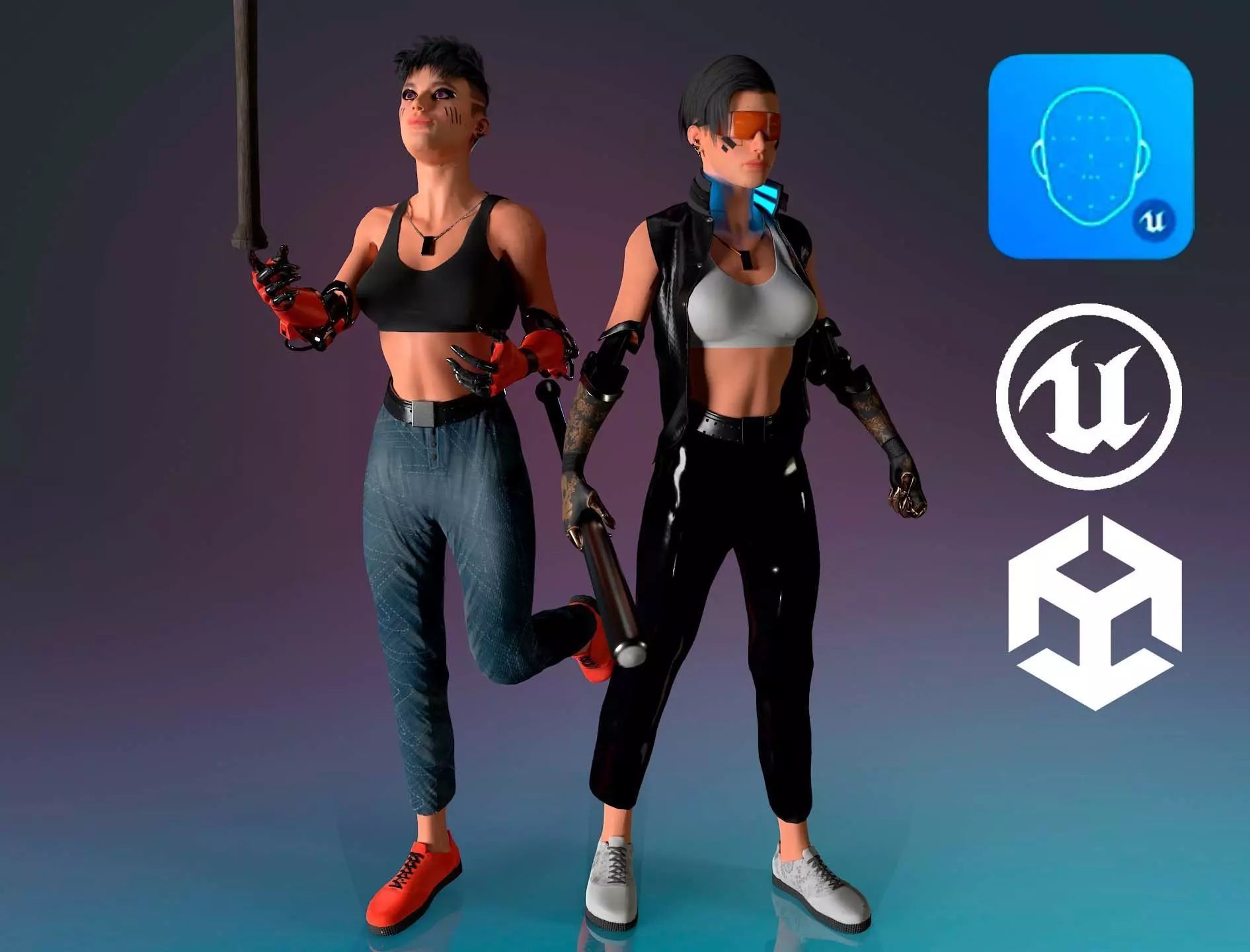 Cyberpunk Girl Low-poly 3D model