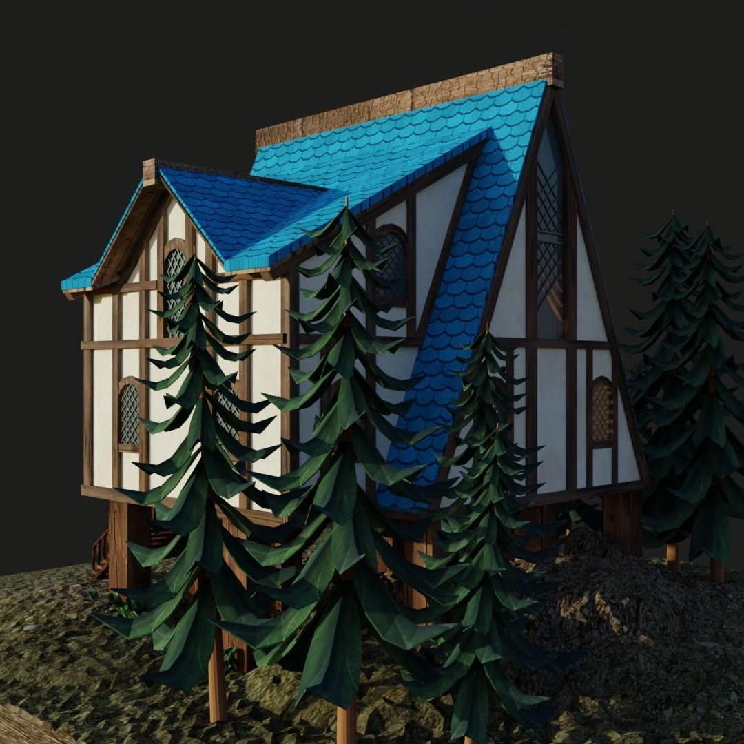 Stylish Medieval House Low-poly 3D model_6