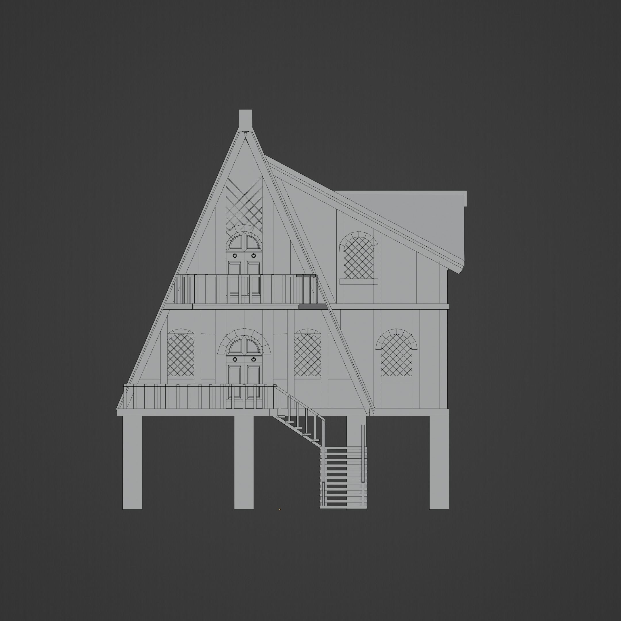 Stylish Medieval House Low-poly 3D model_19