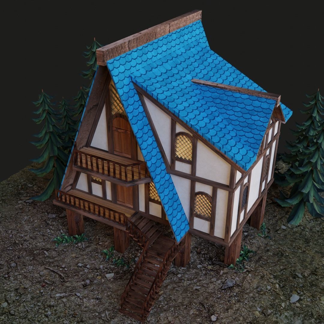 Stylish Medieval House Low-poly 3D model_13