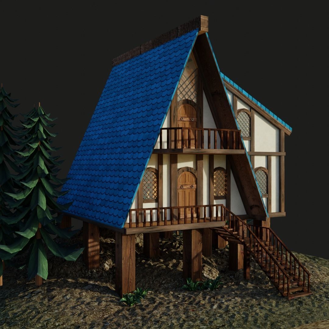 Stylish Medieval House Low-poly 3D model_11