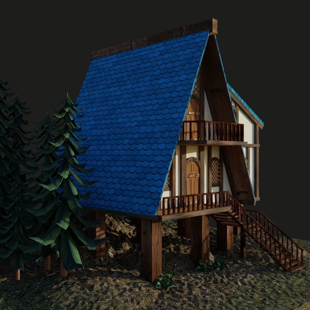 Stylish Medieval House Low-poly 3D model_10