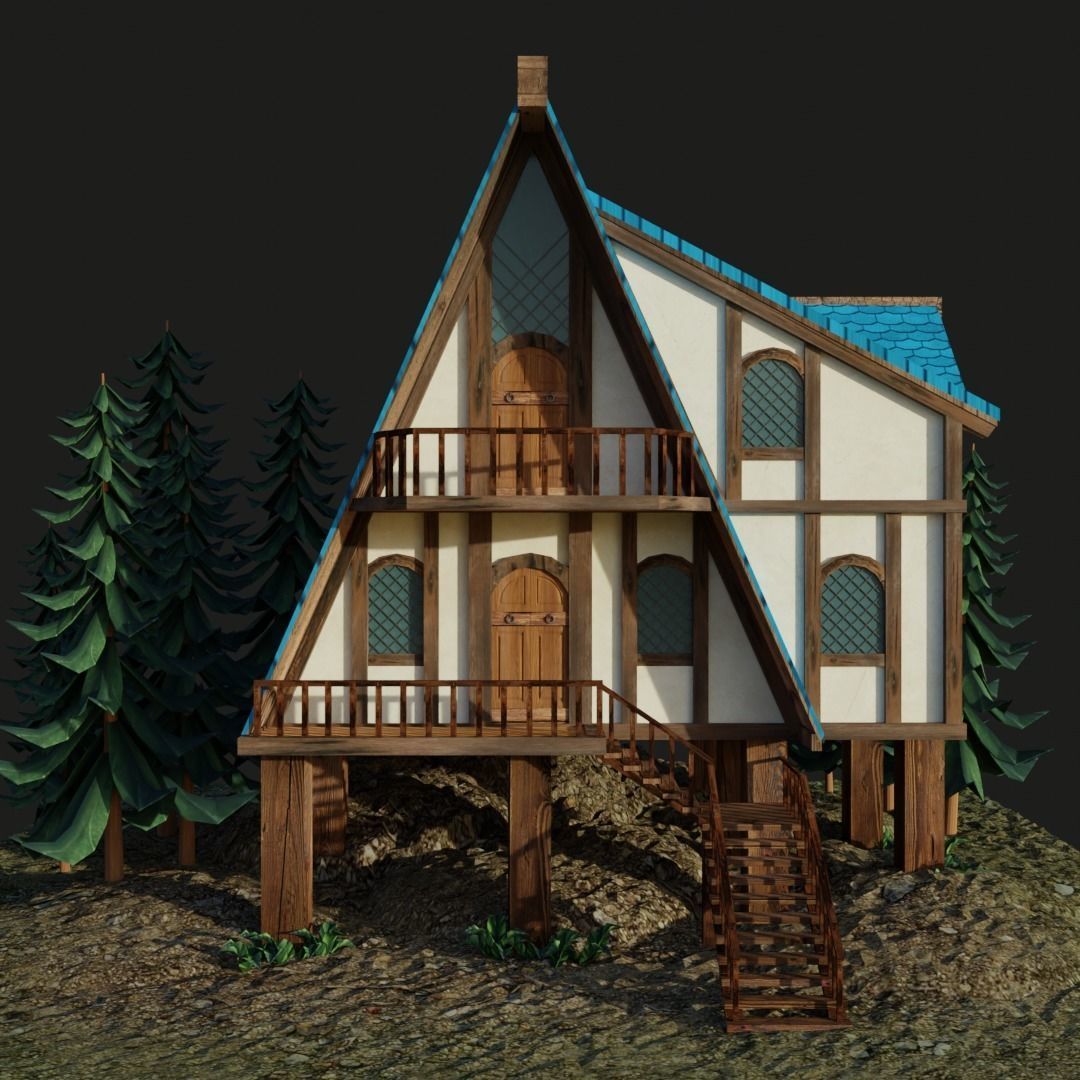 Stylish Medieval House Low-poly 3D model_3