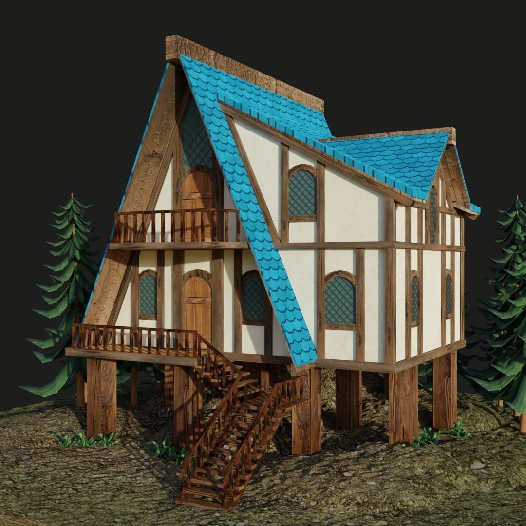 Stylish Medieval House Low-poly 3D model_2
