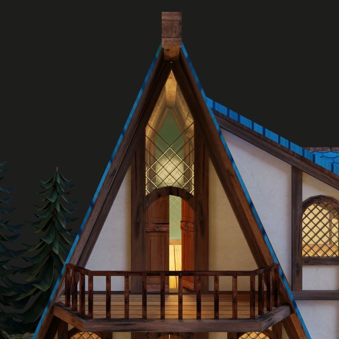 Stylish Medieval House Low-poly 3D model_14