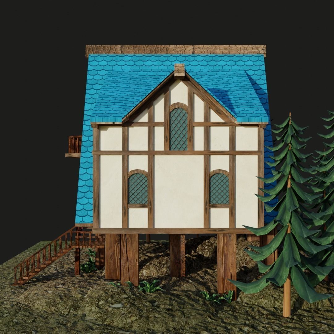Stylish Medieval House Low-poly 3D model_5