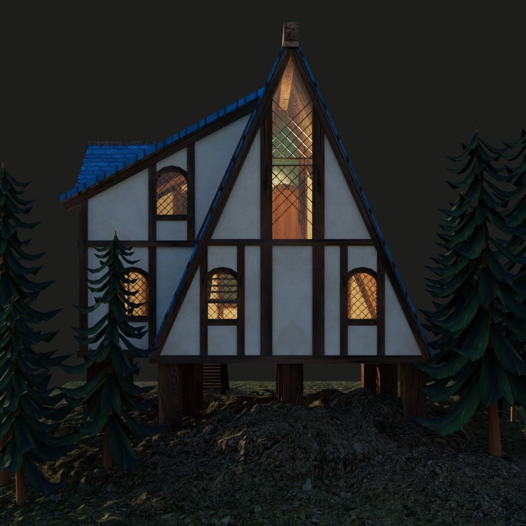 Stylish Medieval House Low-poly 3D model_7