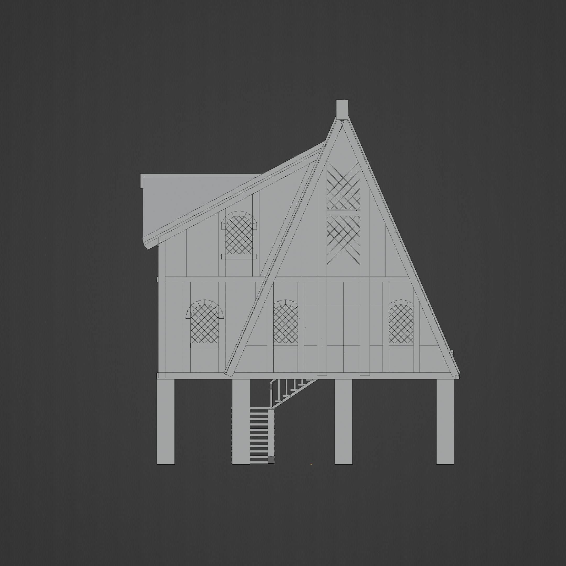 Stylish Medieval House Low-poly 3D model_20